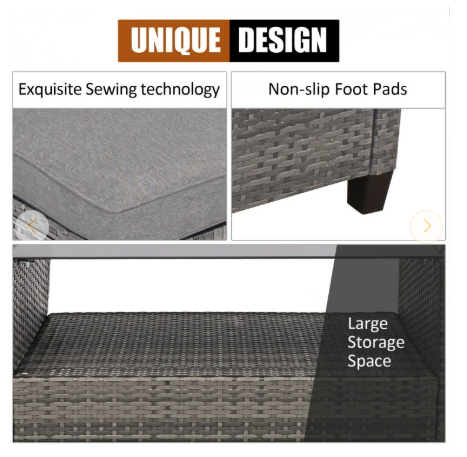 4 Pieces Patio Rattan Furniture Set with Cushion and Table Shelf-Gray (Assembled)