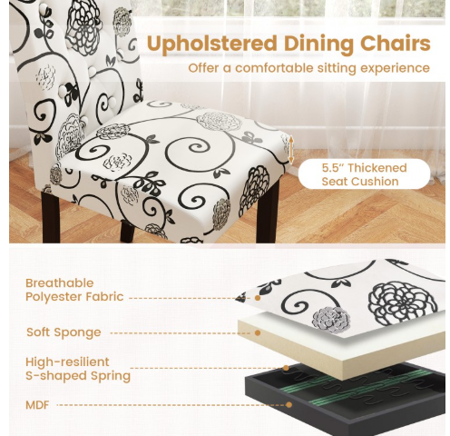 Button Tufted Fabric Upholstered Wooden Dining Chair Set of 2 with High Curved Back