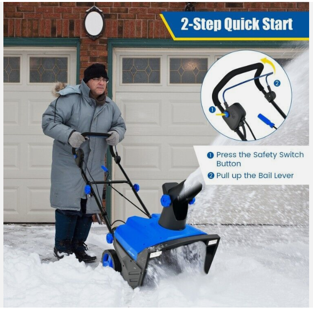 End of season SPECIAL, 20" Electric Snow Thrower Powerful Garden 120V 15A W/ 180° Rotatable Chute Blue