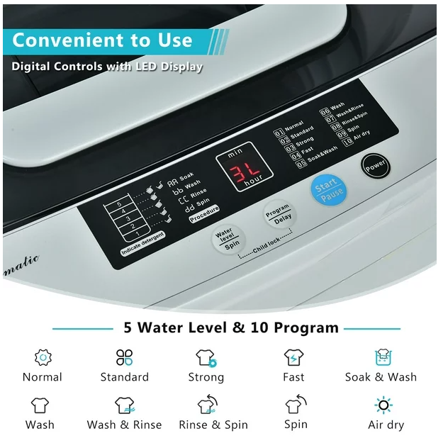 Full-Automatic Laundry Washing Machine 8.8lbs Spin Washer & Air Dryer - Customer Return