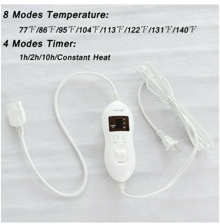 Queen, Electric Heated Mattress Pad,  8 Temperature 10h Timer white