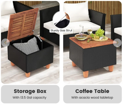 4 Pieces Outdoor Conversation Set with Storage Coffee Table - White - [Factory Defect] (Assembled)