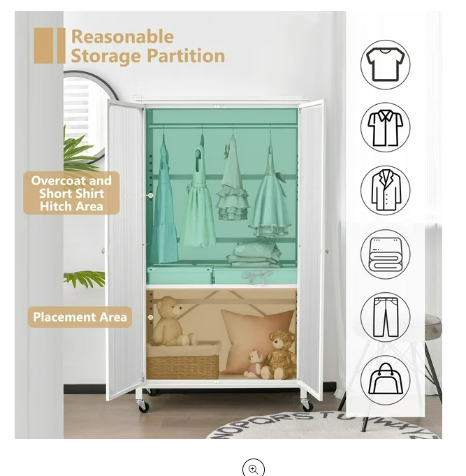 Rolling Storage Armoire Closet with Hanging Rod and Adjustable Shelf - Scratch and Dent