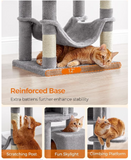 Fully Assembled,  Cat Condo, cat  tree, 61-Inch Cat Tower with 5 Scratching Posts, 2 Perches, 2 Caves, Hammock, 2 Pompoms, Light Gray