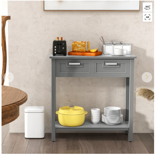 Narrow Console Table with Drawers and Open Storage Shelf-Grey