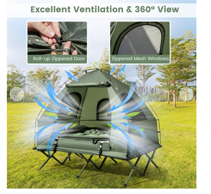 2-Person Foldable Outdoor Camping Tent Cot with Air Mattress and Sleeping Bag