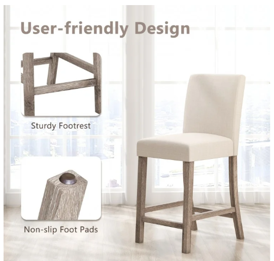 Set of 2 Counter Height Bar Stools with Back and Footrest - Assembled
