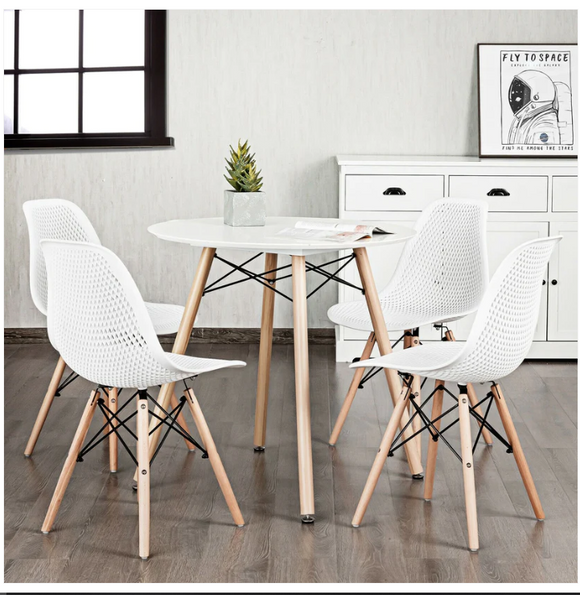 4 piece set,  Modern Dining Side Chair Wood Legs-White