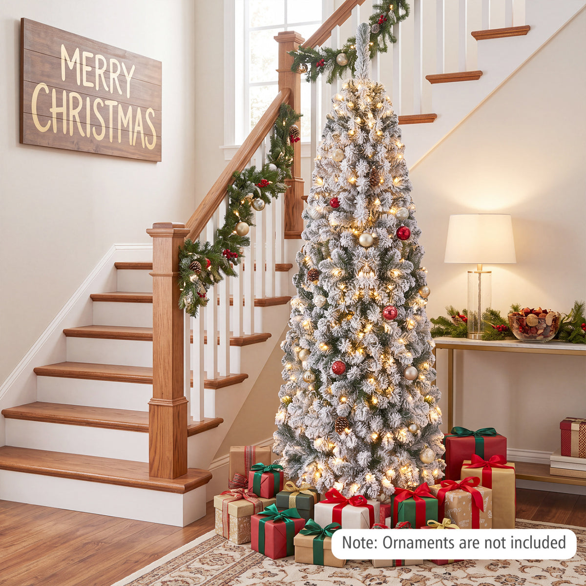 6 Feet Pre-lit Snow Flocked Artificial Pencil Christmas Tree with 250 LED Lights - FINAL SALE