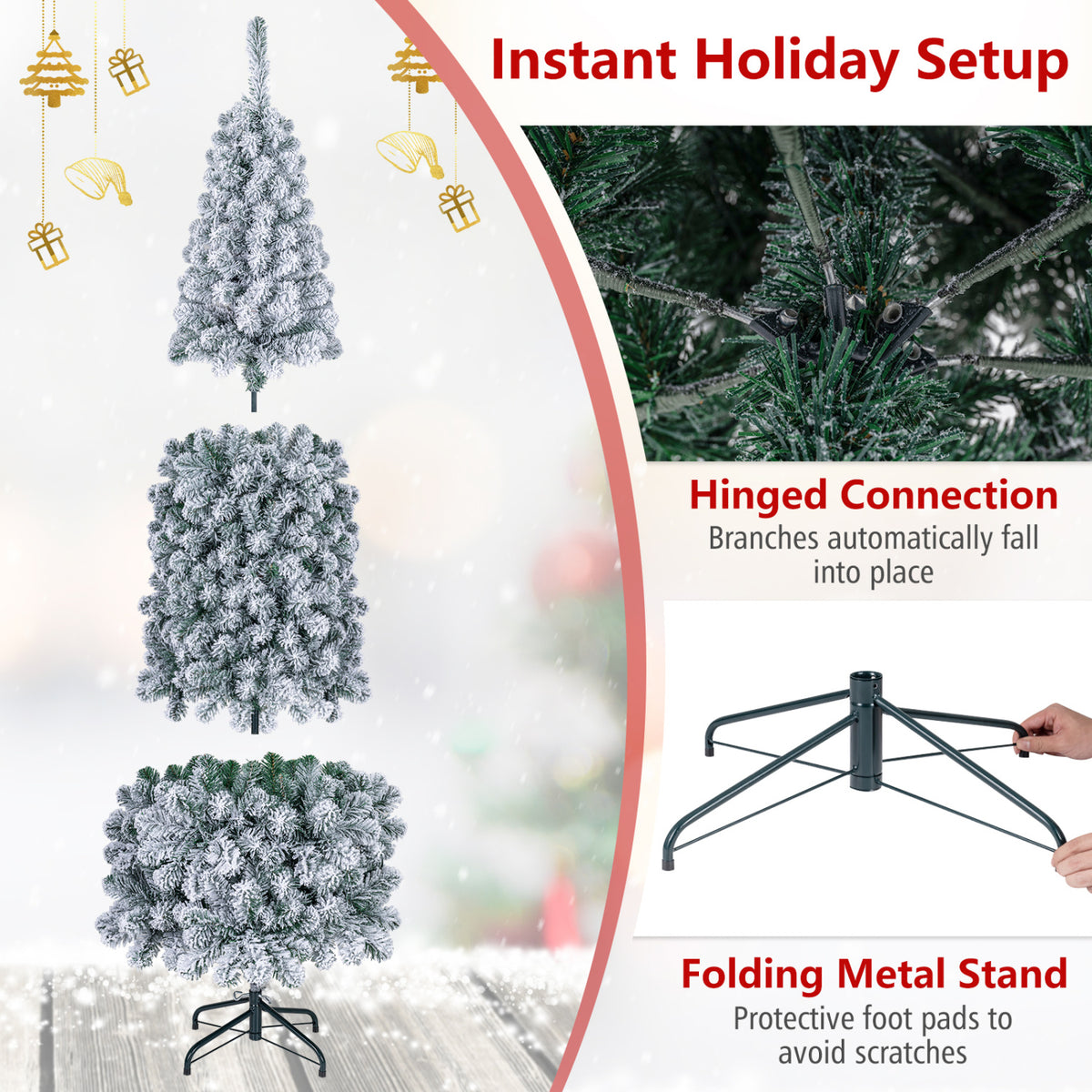 6 Feet Pre-lit Snow Flocked Artificial Pencil Christmas Tree with 250 LED Lights - FINAL SALE