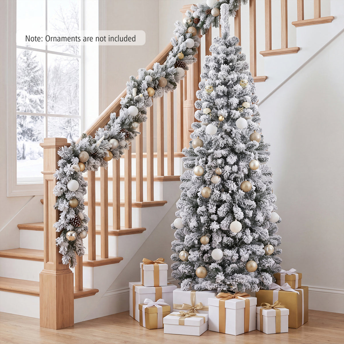 6 Feet Unlit Hinged Snow Flocked Artificial Pencil Christmas Tree with 500 Branch Tip - FINAL SALE