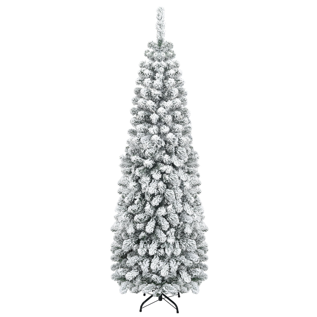 6 Feet Unlit Hinged Snow Flocked Artificial Pencil Christmas Tree with 500 Branch Tip - FINAL SALE