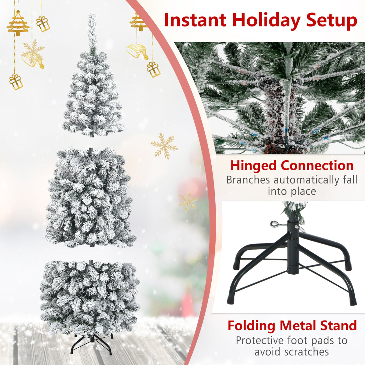 6 Feet Unlit Hinged Snow Flocked Artificial Pencil Christmas Tree with 500 Branch Tip - FINAL SALE