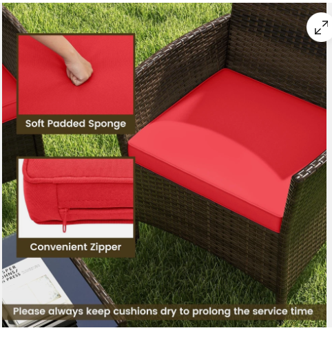 4 Piece Patio Rattan Conversation Set with Cozy Seat Cushions-RED  (Assembled)