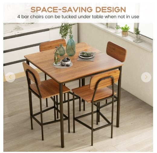 5-Piece Counter-Height Dining Bar Table Set with 4 Bar Chairs-Walnut (Fully Assembled)