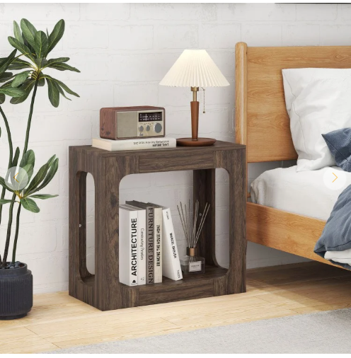 Set of 2, 2-Tier End Table with Storage Shelf for Living Room - Wallnut - Assembled
