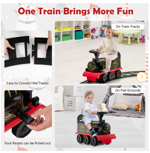 6V Electric Kids Ride On Car Toy Train with 16 Pieces Tracks-Black