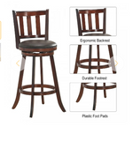 Set of 2 Wood Swivel Counter Height Dining Pub Bar Stools with PVC Cushioned Seat, Fully Assembled