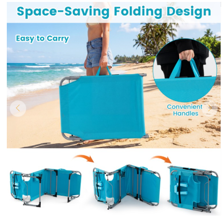 Portable Folding Chaise Lounge Chair with 4-Position Adjustable Backrest -Turquoise