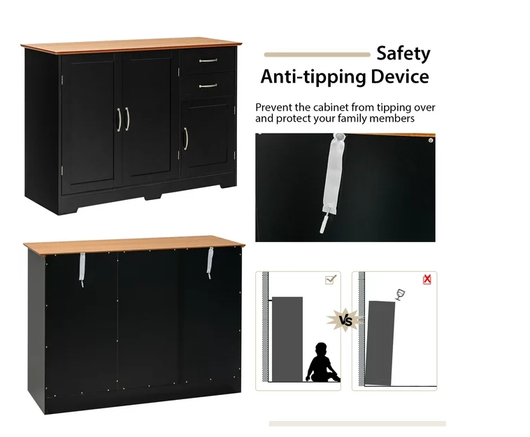 Buffet Sideboard Kitchen Cupboard Storage Cabinet with 2 Drawers & 3 Doors Black