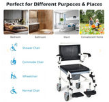 NO TAX, 4-in-1 Bedside Commode Wheelchair with Detachable Bucket