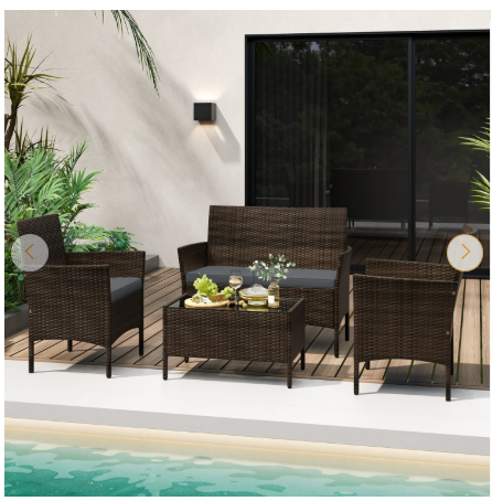 4 Piece Patio Rattan Conversation Set with Cozy Seat Cushions-Grey  (Assembled)