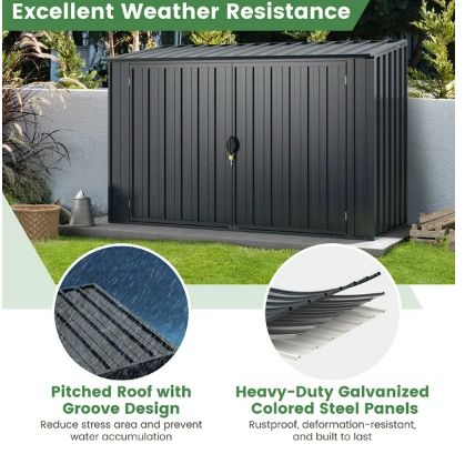 6.3 x 2.6 FT Metal Outdoor Storage Shed w/ Lockable Door Hydraulic Gas Rod _ Customer Return