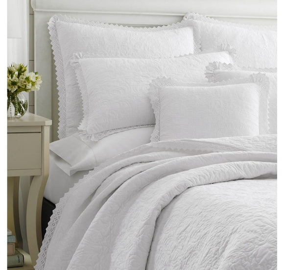 Laura Ashley Heirloom Crochet White Quilt Set - KING