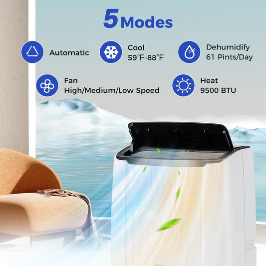 12000 BTU Portable  Heat Pump & Air Conditioner, Fan, Dehumidifier, 1 wheel sticks. SPECIAL