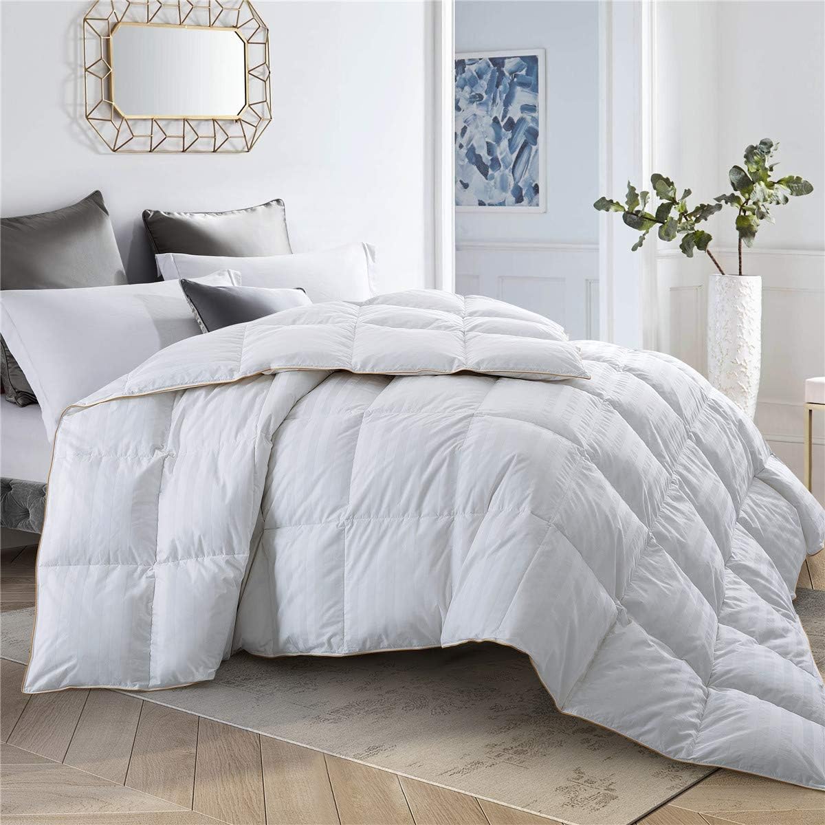 puredown® Goose Down Comforter King Size All Season 100% Cotton Shell 500 Thread Count Stripe Down Duvet Insert