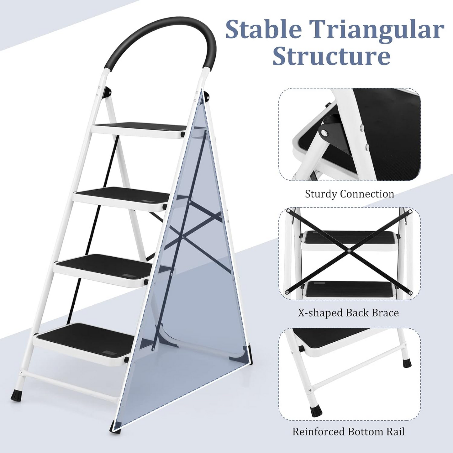Goplus 4 Step Ladder, Folding Step Stool for Adults with Wide Non-Slip Pedal Comfort Handgrip for Kitchen Closet Office