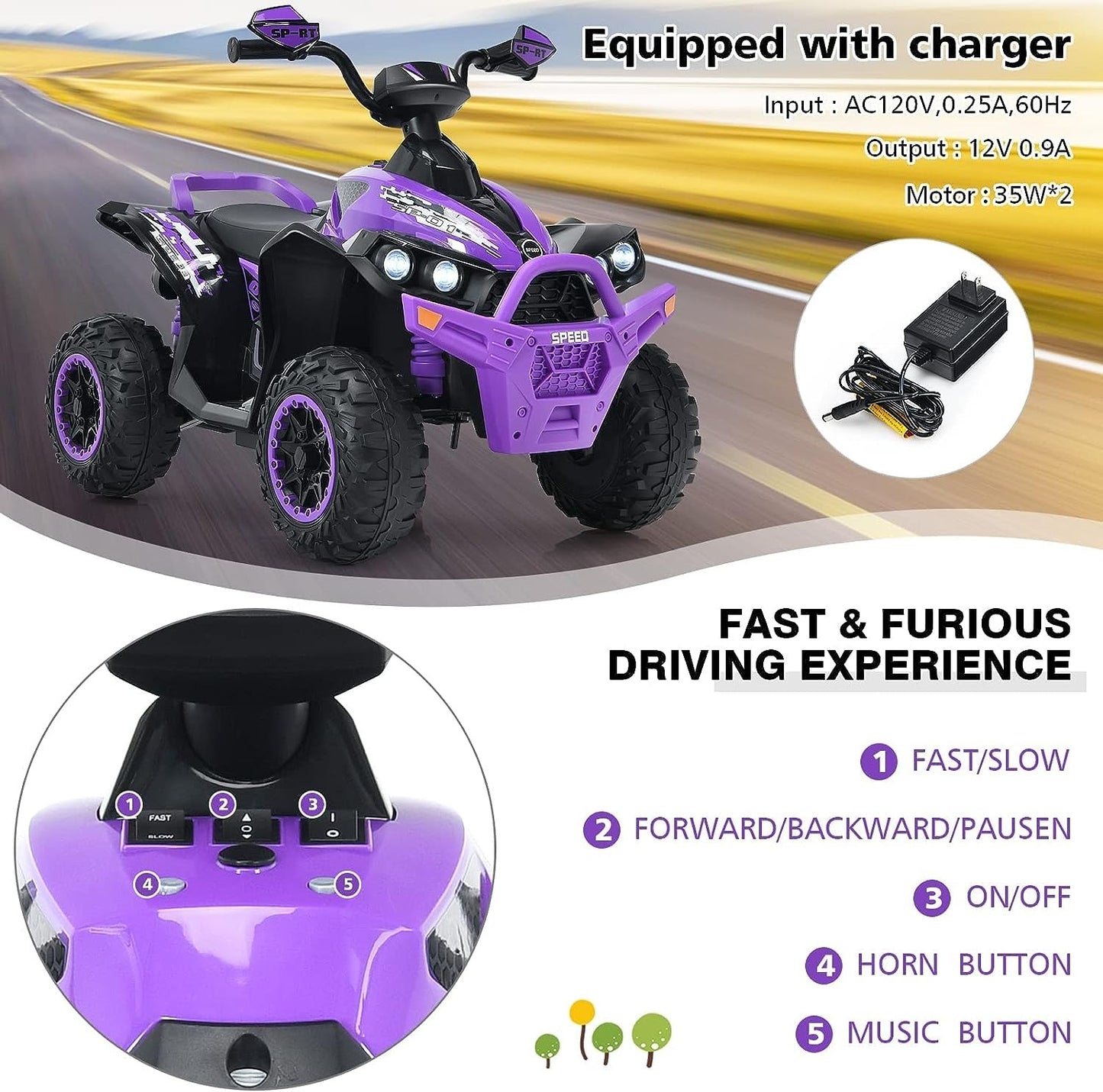 INFANS Ride on ATV, 12V 4 Wheeler Battery Powered Toy Car for Toddlers