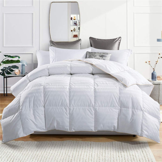 puredown® Goose Down Comforter King Size All Season 100% Cotton Shell 500 Thread Count Stripe Down Duvet Insert