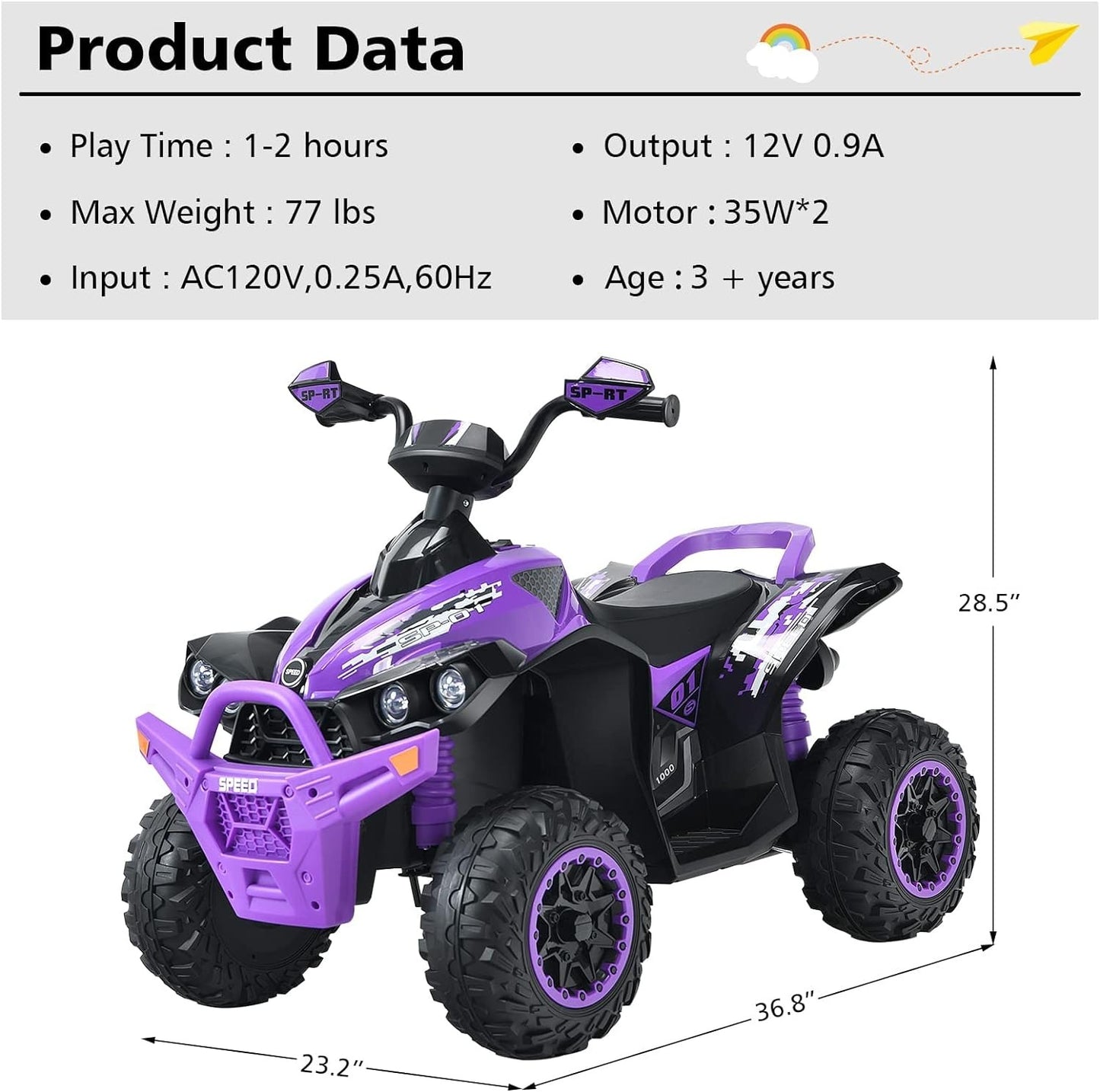 INFANS Ride on ATV, 12V 4 Wheeler Battery Powered Toy Car for Toddlers