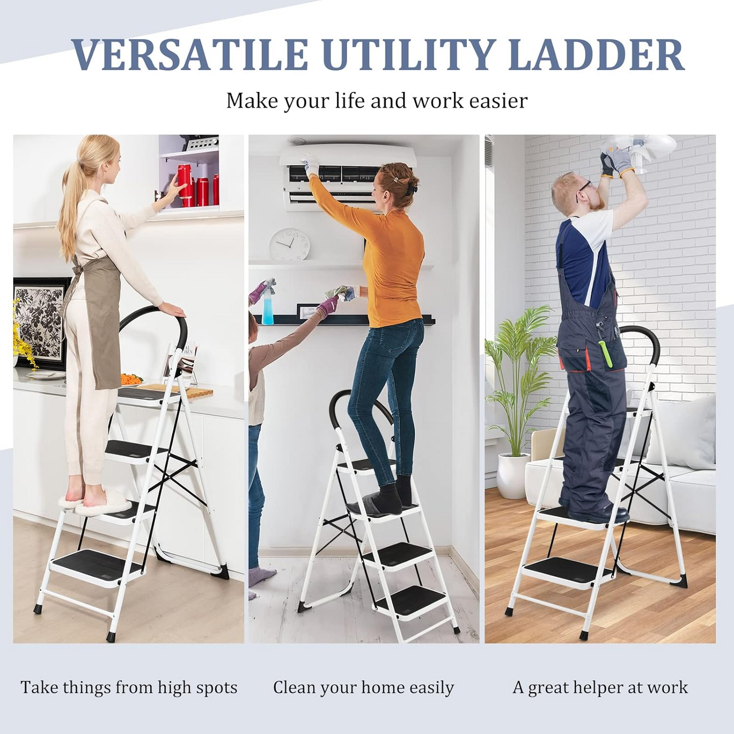 Goplus 4 Step Ladder, Folding Step Stool for Adults with Wide Non-Slip Pedal Comfort Handgrip for Kitchen Closet Office