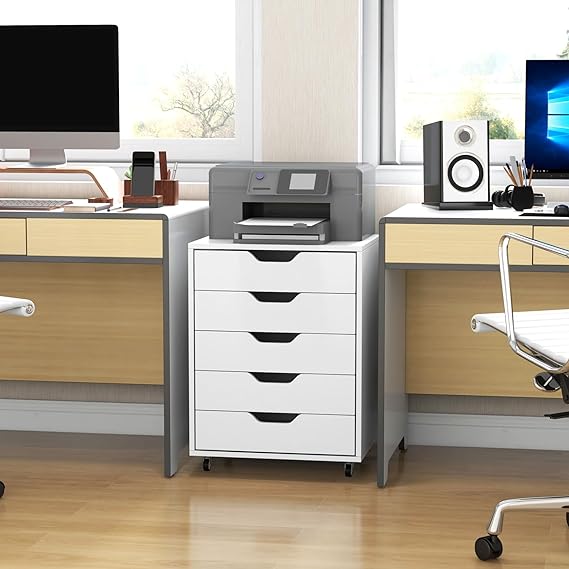 IFANNY 5 Drawer File Cabinet, Mobile Filing Cabinet with Universal Wheels, Wood File Cabinets for Home, Office