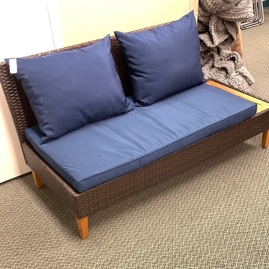 Outdoor Loveseat with built in wood side table, Special, pillows not perfect match, fully assembled