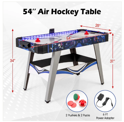 54" Air Hockey Table - Arcade Hockey Table Gaming Set w/LED Electronic Scoring (Scratch and Dent)