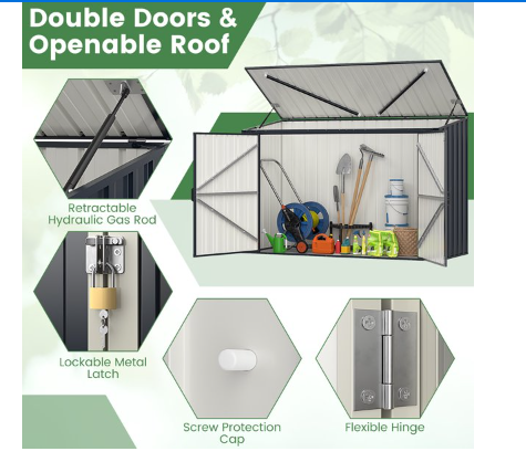 6.3 x 2.6 FT Metal Outdoor Storage Shed w/ Lockable Door Hydraulic Gas Rod _ Customer Return