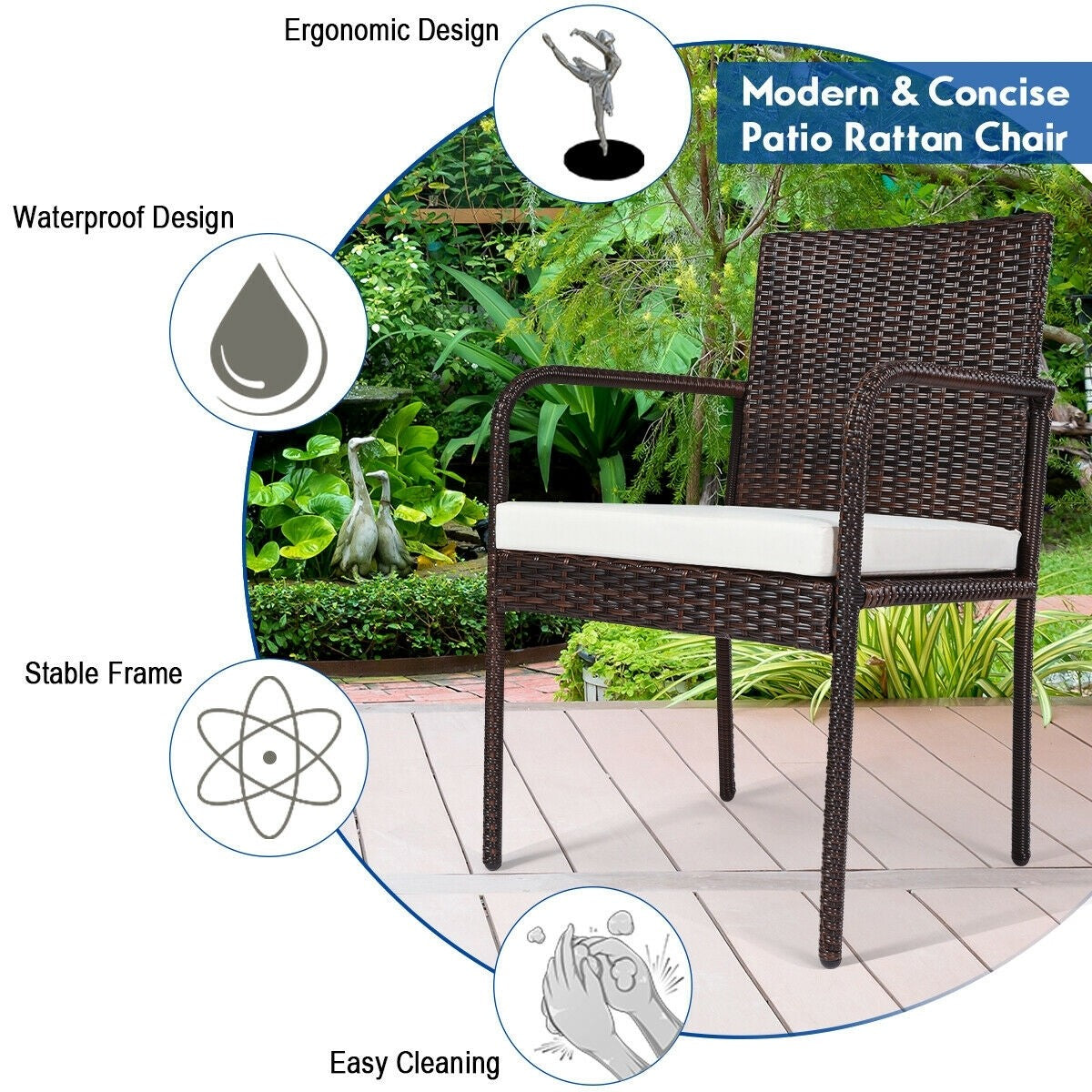 4 Pieces Outdoor Patio Rattan Dining Chairs Cushioned Sofa