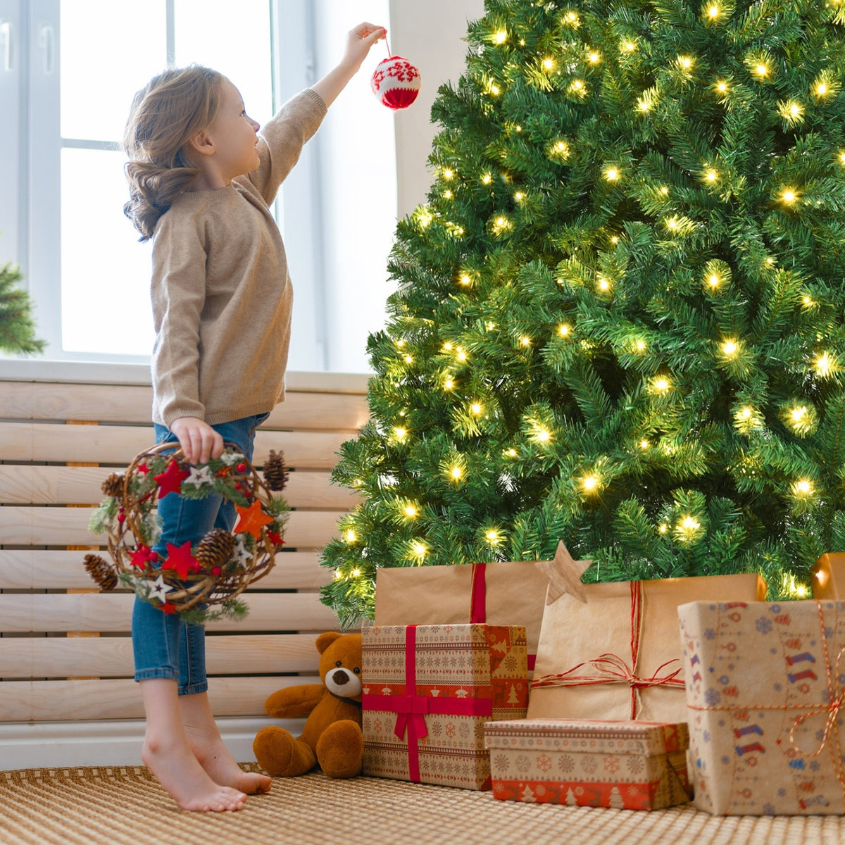 7.5 Feet PVC Artificial Christmas Tree with LED Lights-7.5 ft - FINAL SALE