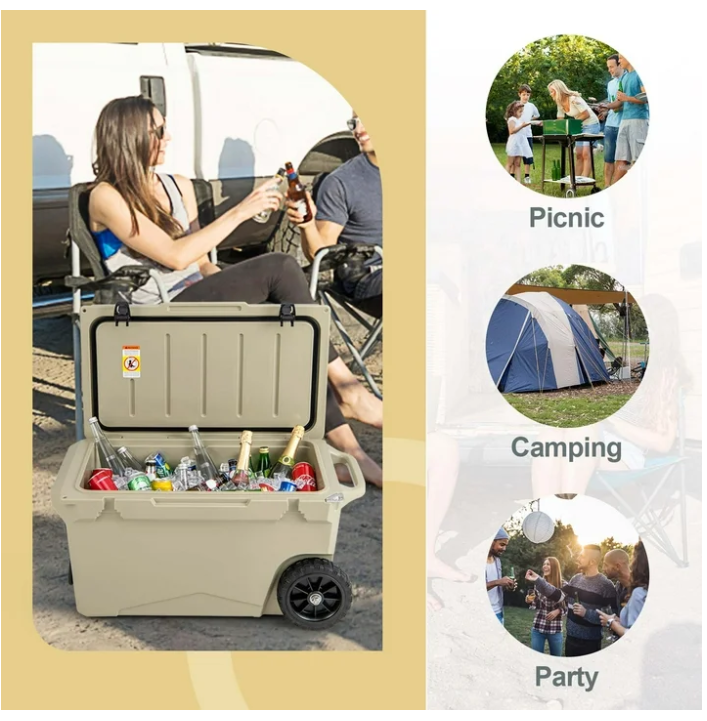 75 Qt Portable Cooler Roto Molded Ice Chest Insulated 5-7 Days with wheels Handle -  Tan