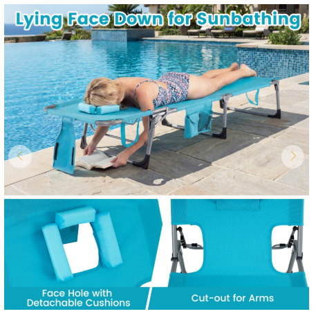 Portable Folding Chaise Lounge Chair with 4-Position Adjustable Backrest -Turquoise