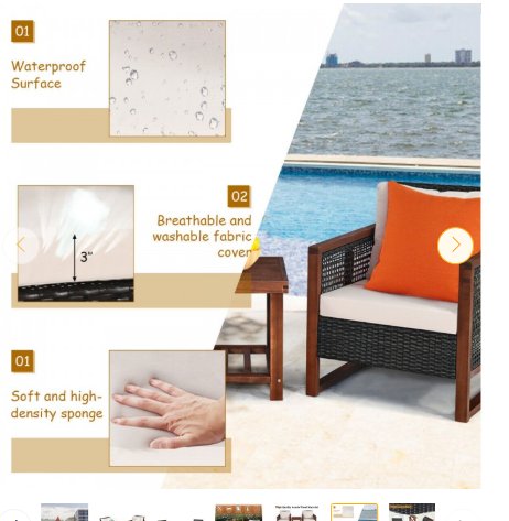 3 Pieces Acacia Wood Patio Furniture Set with Coffee Table (Assembled)