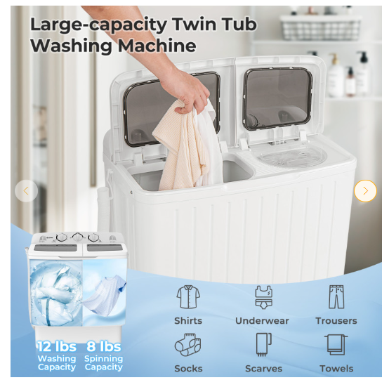 20 lbs Portable Washing Machine with Built-in Gravity Drain