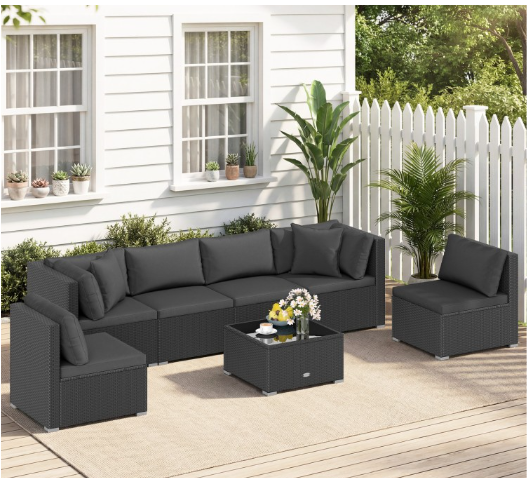7-Piece Patio Furniture Set, Outdoor Sectional PE Rattan Sofa Set with Cushions