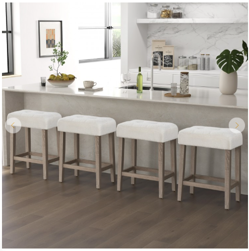 Set of 2 - Modern Counter Height Bar Stools with Rubber Wood Legs, BEIGE