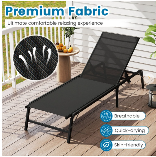 Set of 2 -  Foldable Patio Lounge Chairs