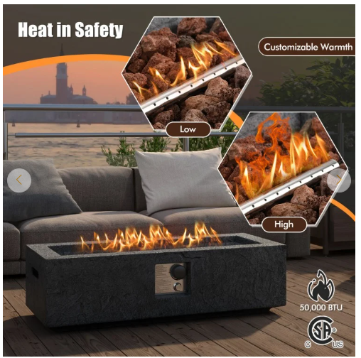 SPECIAL - 42.5 Inch 50000 BTU Fire Pit Table Set with Stainless Steel Burner
