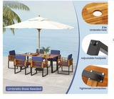 7 Pieces Patio Acacia Wood Dining Chair and Table Set for Backyard and Poolside-Navy - Fully Assembled